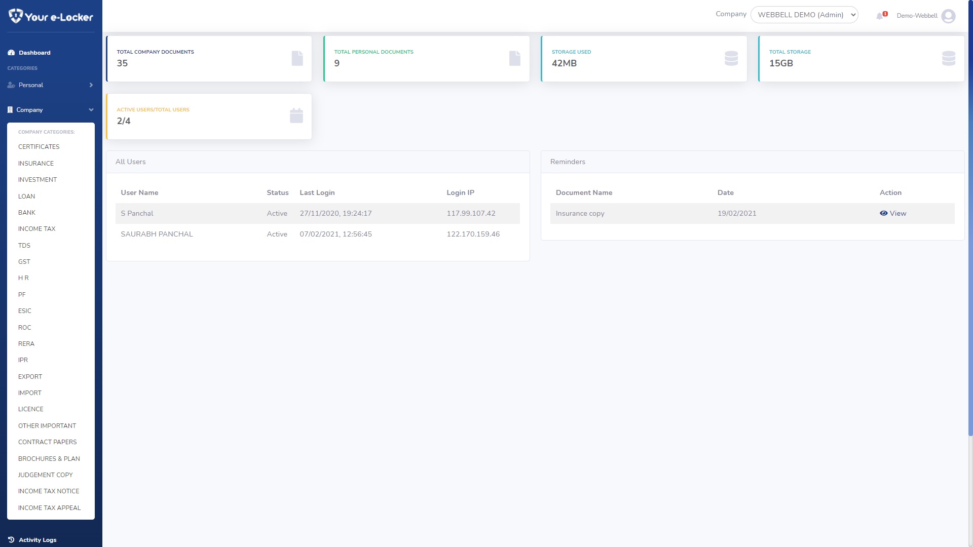 screenshot of Your e-Locker